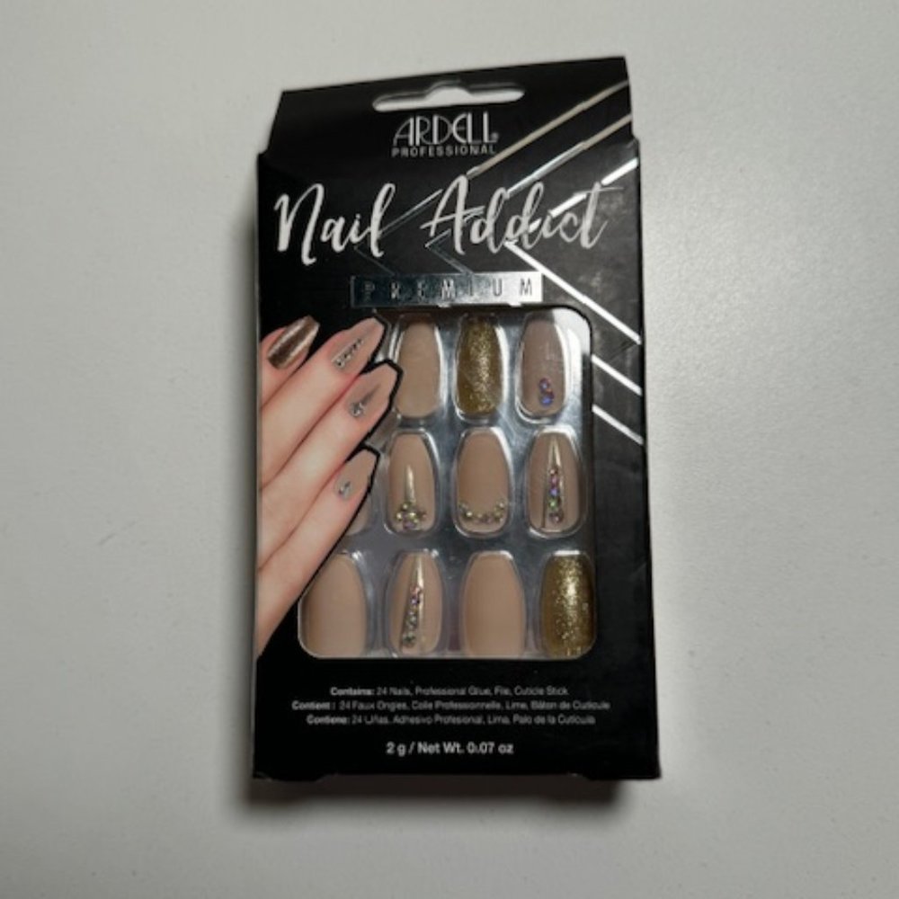 Ardell Professional Nail Addict Premium Artificial Nail Set, Nude Jeweled, 24 pc